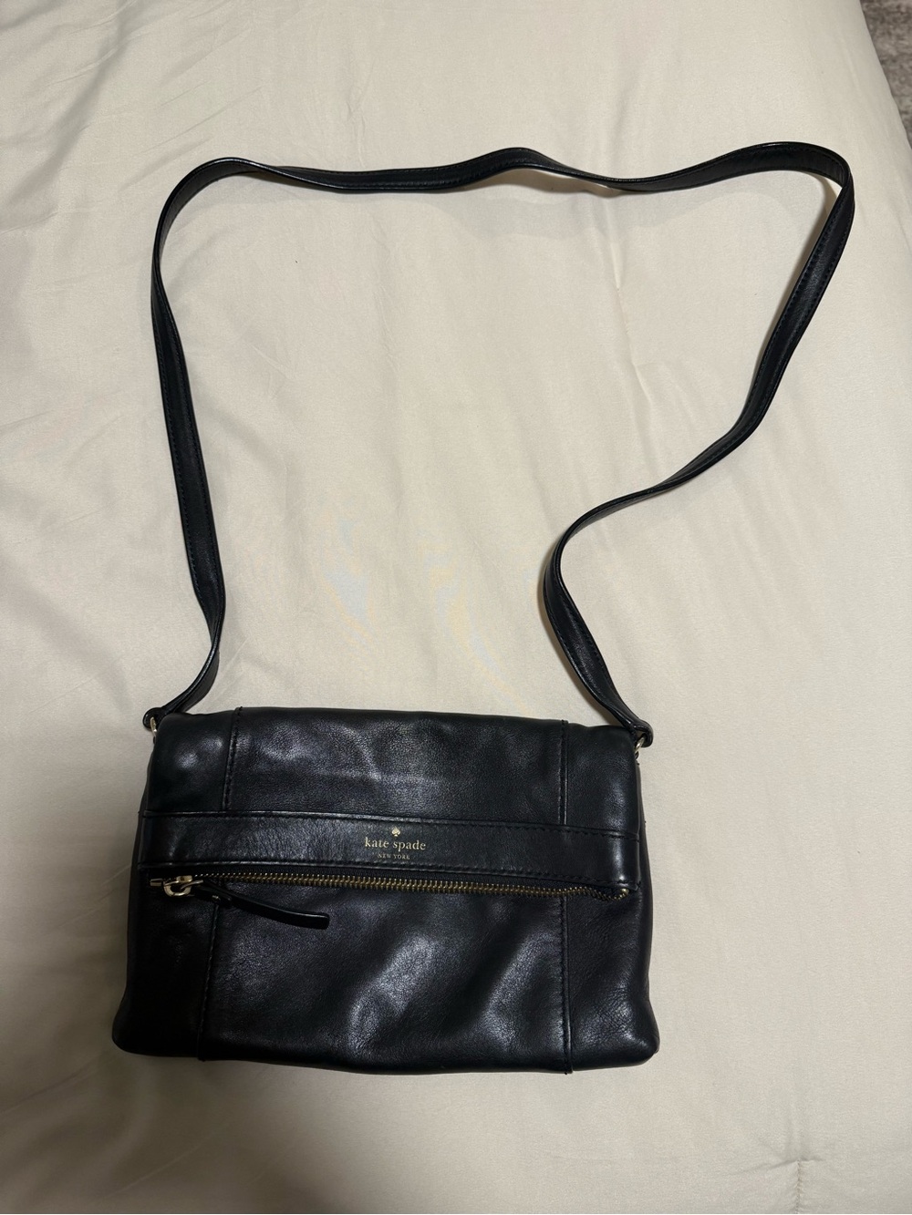 kate spade Black Leather Messenger Crossbody with Front Zip